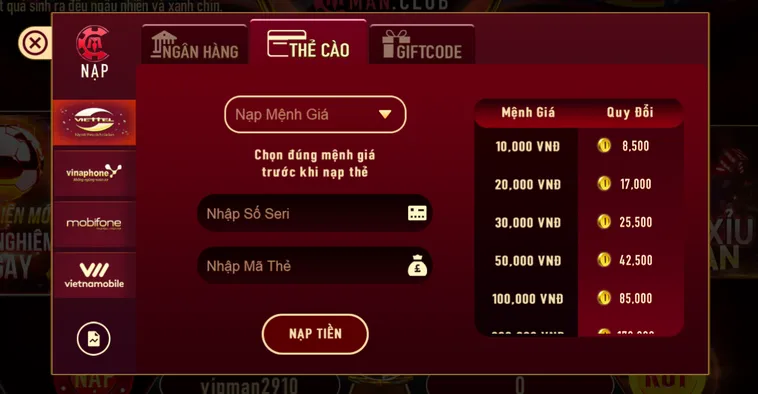 Nạp Tiền ManClub Phương Thức Thanh Toán Đa Dạng Và Nhận Khuyến Mãi Cực Khủng