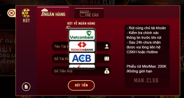 Rút Tiền Về Nhần Hàng Tại ManClub Hệ Thống Giao Dịch Tài Chính Siêu Tốc Và Bảo Mật Tuyệt Đối